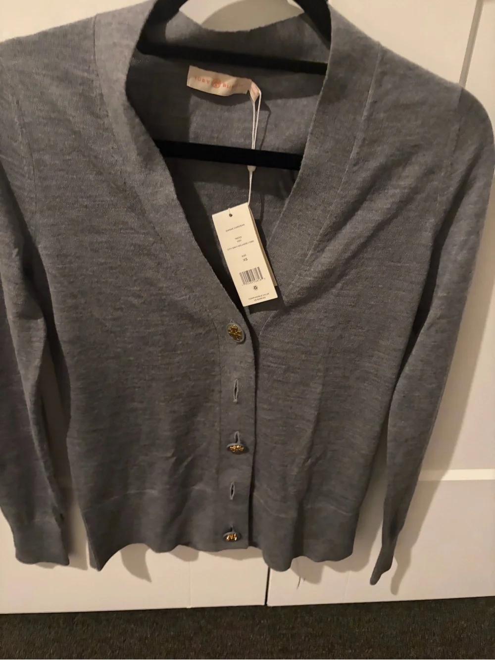 NWT Tory Burch Light Gray V-Neck Button Cardigan